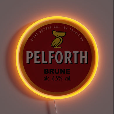 Bold and classic, the Pelforth Brune neon sign features the iconic pelican logo with deep red tones and glowing amber light – a must-have for fans of French beer tradition.