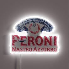 Charger l&#39;image dans la galerie, **Alt Text:** Peroni Nastro Azzurro neon sign with vintage Italian design.