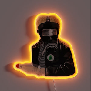 Vibrant petrol bomber silhouette illuminated with colorful neon RGB lighting.