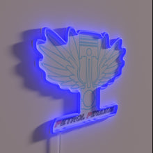 Charger l&#39;image dans la galerie, Neon petrol logo with dark lettering on transparent background.