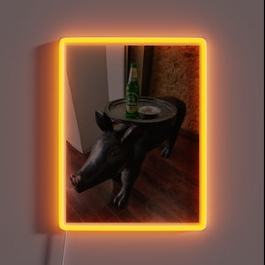 Vibrant Pig Chang Neon Sign with Cigarette Details in RGB Glowing.