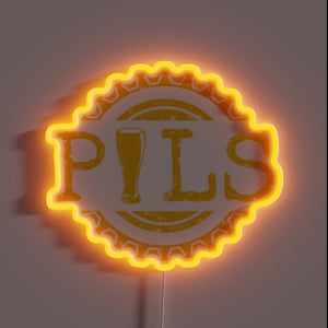 Neon Sign Displaying Bright Yellow RGB Color for Pilsner Bar