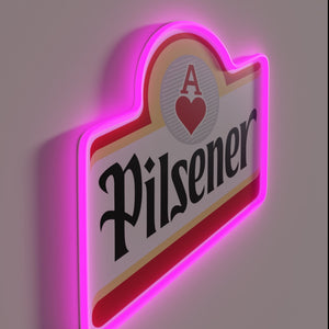 Vibrant Neon Sign Featuring Iconic Pilsener El Salvador Beer Logo.