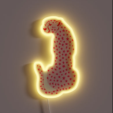 Vibrant Pink and Red Star Patterned Neon Cheetah Leopard Sign