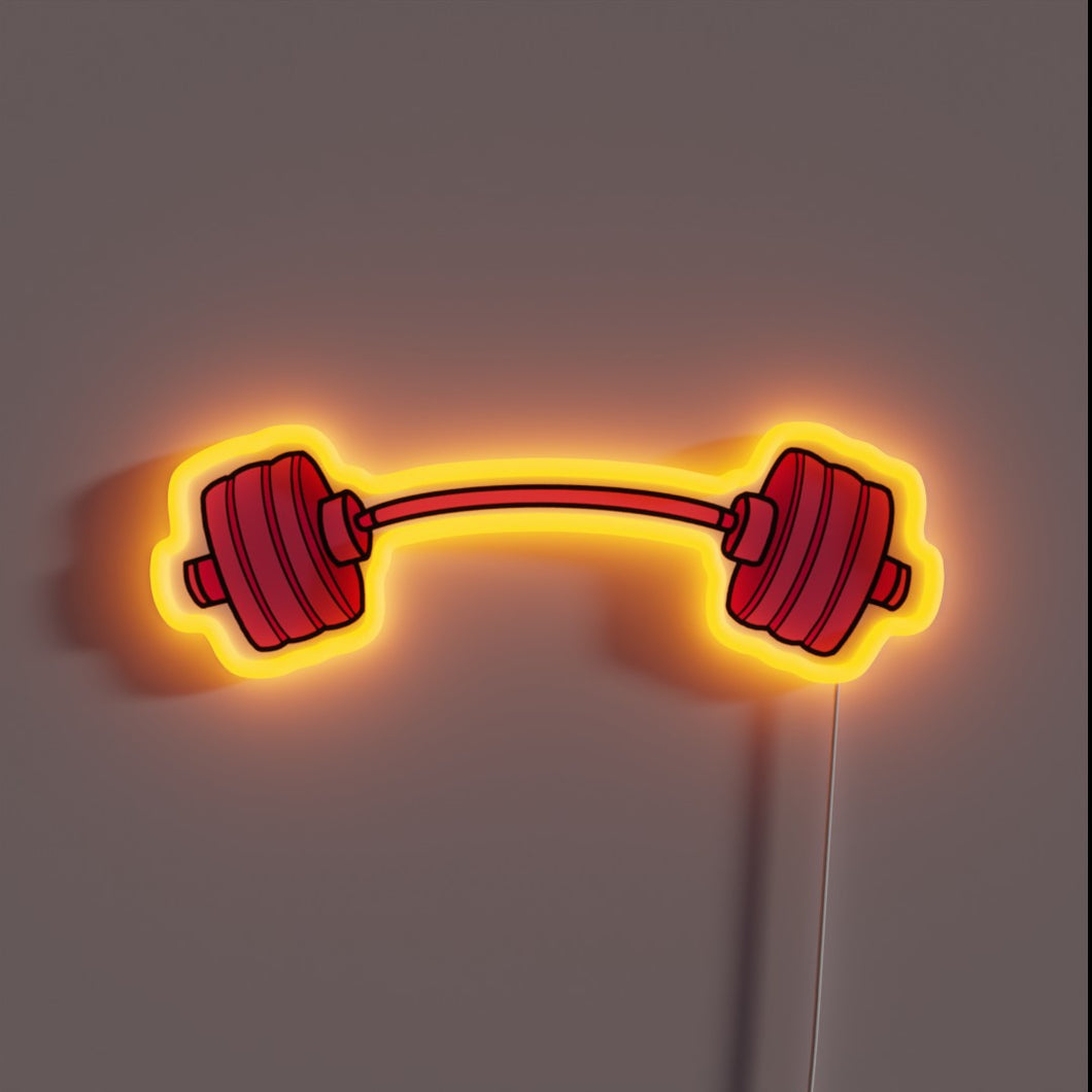 A neon pink barbell glowing with fiery orange — perfect for turning your gym gains into wall art!