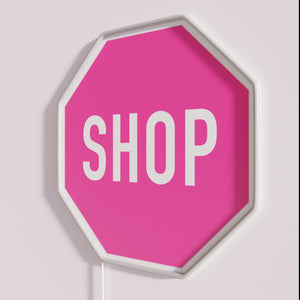 Colorful Pink Store Sign with Glowing RGB Neon Light Effect