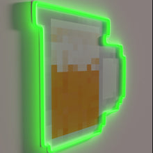 Charger l&#39;image dans la galerie, Glowing pixel art beer mug-inspired bar decor in vibrant colors