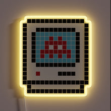 Charger l&#39;image dans la galerie, Neon RGB pixel art invasion themed Apple logo display decoration.