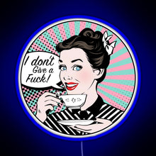 Charger l&#39;image dans la galerie, Pop Art retro woman IDGAF feminist Sticker RGB neon sign blue