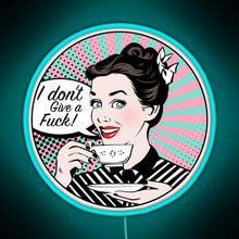 Charger l&#39;image dans la galerie, Pop Art retro woman IDGAF feminist Sticker RGB neon sign lightblue 