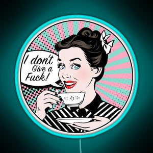 Pop Art retro woman IDGAF feminist Sticker RGB neon sign lightblue 