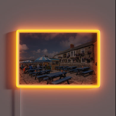 Vibrant RGB neon sign replicating iconic harbour inn's nostalgic charm.