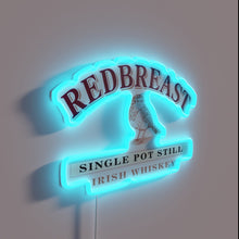 Charger l&#39;image dans la galerie, Ireland&#39;s finest redbreast whiskey distillery logo illuminated in vibrant rgb neon.