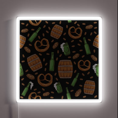 Oktoberfest Celebration Illuminated Sign Featuring Pretzels and Beer Design.