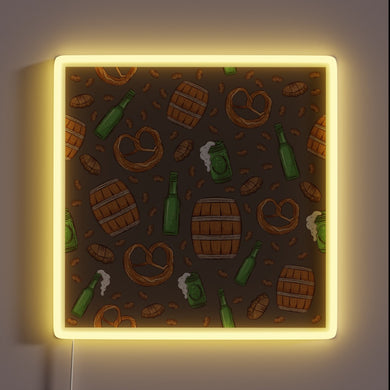 Vibrant Neon Sign Featuring Pretzels, Beer, and German Oktoberfest Theme