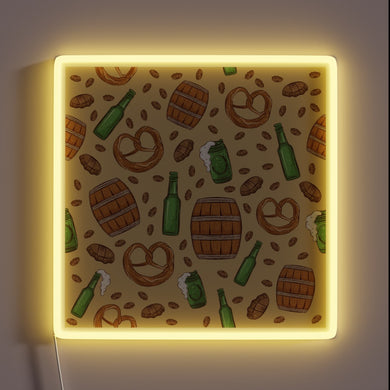 Vibrant Oktoberfest Celebration Sign with Neon Pretzels and Beer Icons