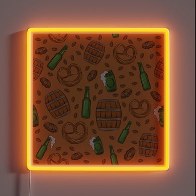 Vibrant Neon Sign Featuring Beer and Pretzel Oktoberfest Celebration Design