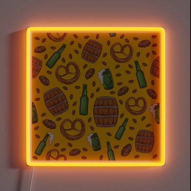 Vibrant Neon Sign Illuminates Festive Atmosphere with Pretzel and Beer Design