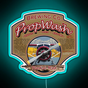 PropWash Brewing Co Radial Red DHC 2 Beaver Floatplane RGB neon sign lightblue 