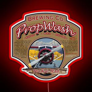 PropWash Brewing Co Radial Red DHC 2 Beaver Floatplane RGB neon sign red