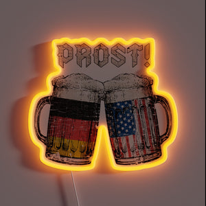 Beer-tastic celebration of German and American friendship illuminated in neon.
