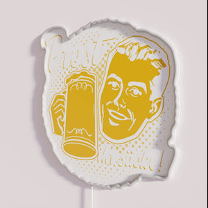 Traditional Oktoberfest Neon Sign Saying 'Prost' with Beer and Cheers