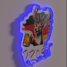 Charger l&#39;image dans la galerie, Whimsical deer-themed bar decoration with colorful RGB neon lighting effect.