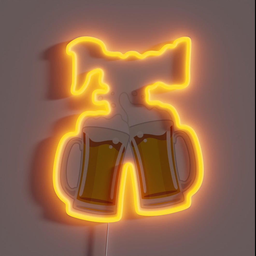 Vibrant RGB lights illuminate authentic Oktoberfest atmosphere and traditional German beers.