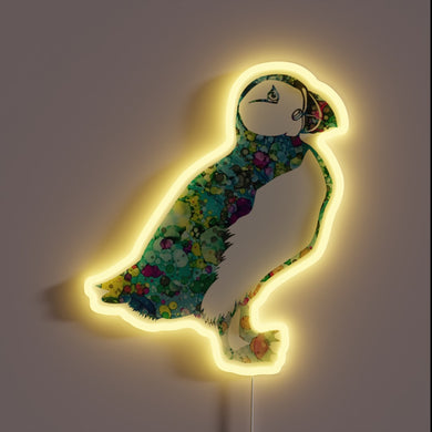 Vibrant digital art featuring colorful puffin design with bold accents.