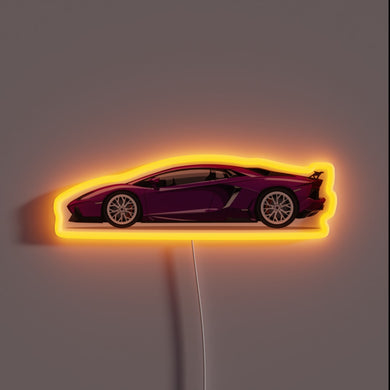 Luxurious purple Lamborghini neon sign with vibrant RGB lighting effects