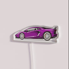 Charger l&#39;image dans la galerie, Vibrant purple Lamborghini LED neon sign with colorful RGB lighting effects