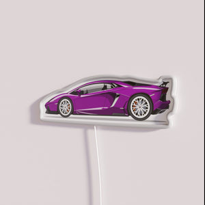 Vibrant purple Lamborghini LED neon sign with colorful RGB lighting effects