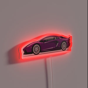 Purple Lamborghini inspired LED neon sign with colorful dynamic effects.