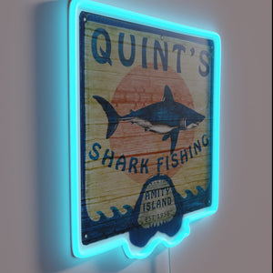 Quint's Shark Fishing RGB Neon Sign, Jaws-Inspired Retro Decor Accent