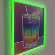 Charger l&#39;image dans la galerie, Vibrant neon cocktail art decor with colorful rainbow lighting effects.