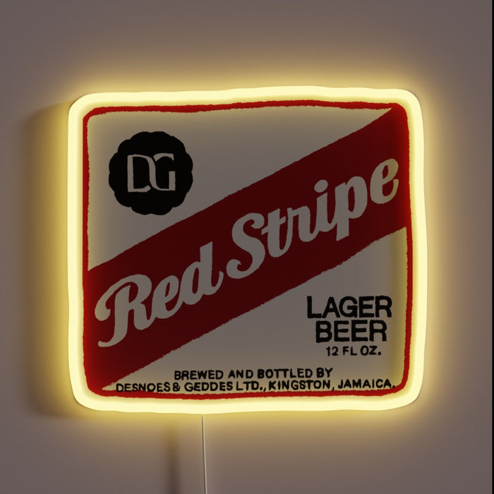 Neon red striped transparent sign with bold pop of color