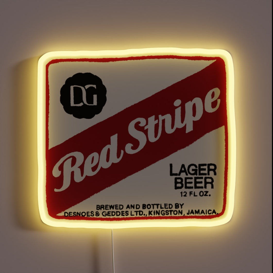 Neon red striped transparent sign with bold pop of color