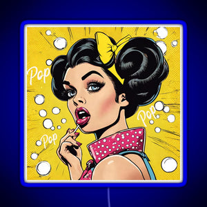 Retro Pop Art Beauty Illustration RGB neon sign blue