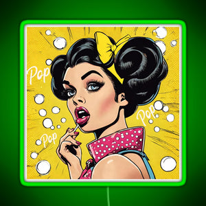 Retro Pop Art Beauty Illustration RGB neon sign green