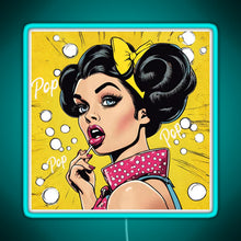 Charger l&#39;image dans la galerie, Retro Pop Art Beauty Illustration RGB neon sign lightblue 