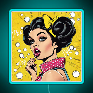 Retro Pop Art Beauty Illustration RGB neon sign lightblue 