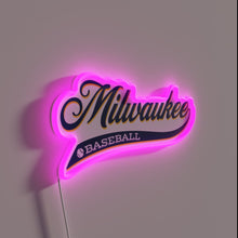 Charger l&#39;image dans la galerie, Vintage-style retro script Milwaukee baseball team name RGB illuminated sign.