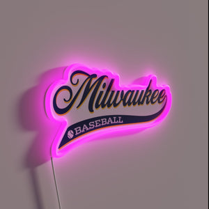Vintage-style retro script Milwaukee baseball team name RGB illuminated sign.