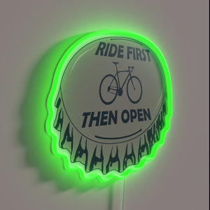 Ride First Safety Reminder Sign in Bright Neon RGB Lighting