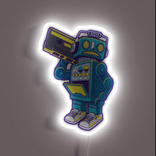 Charger l&#39;image dans la galerie, Retro robot with boombox neon sign — 80s vibes fully recharged. 🤖🎶⚡