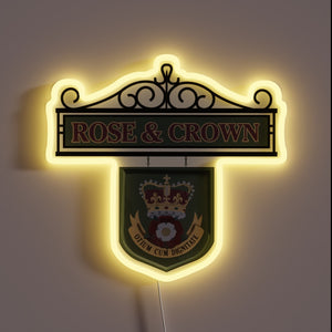 Vibrant LED glow illuminates iconic pub branding in bold colors