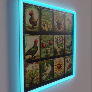 Vintage European Folk Art Inspiration in Distressed RGB Neon Light