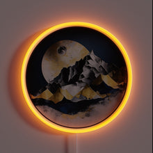 Charger l&#39;image dans la galerie, Glowing Neon Sign Featuring Hand-Painted Shadows of Majestic Mountain Ranges