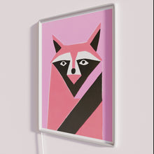 Charger l&#39;image dans la galerie, Rustic woodland retro nursery decor with colorful raccoon neon signs