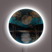 Charger l&#39;image dans la galerie, Softly glowing rustic teal moonlit lake ambiance LED neon sign.
